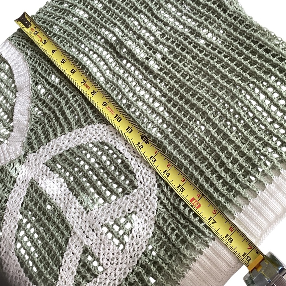 Open Crochet Oversized Peace Sign Shirt Women's Green Knit Top New w/ Tags Sz L - Picture 8 of 16